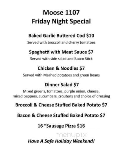 Moose Lodge Club and Dining - Rochester, IN menu_pic