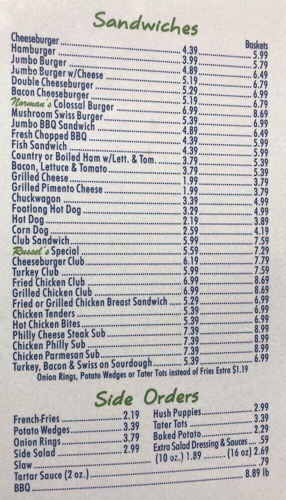 Norman's Cafe - Vale, NC menu_pic