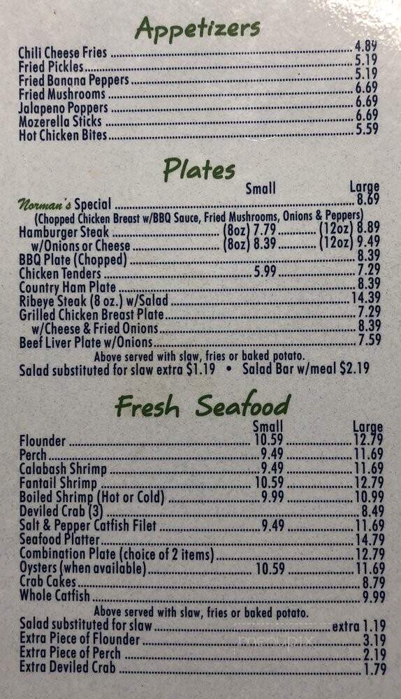 Norman's Cafe - Vale, NC menu_pic