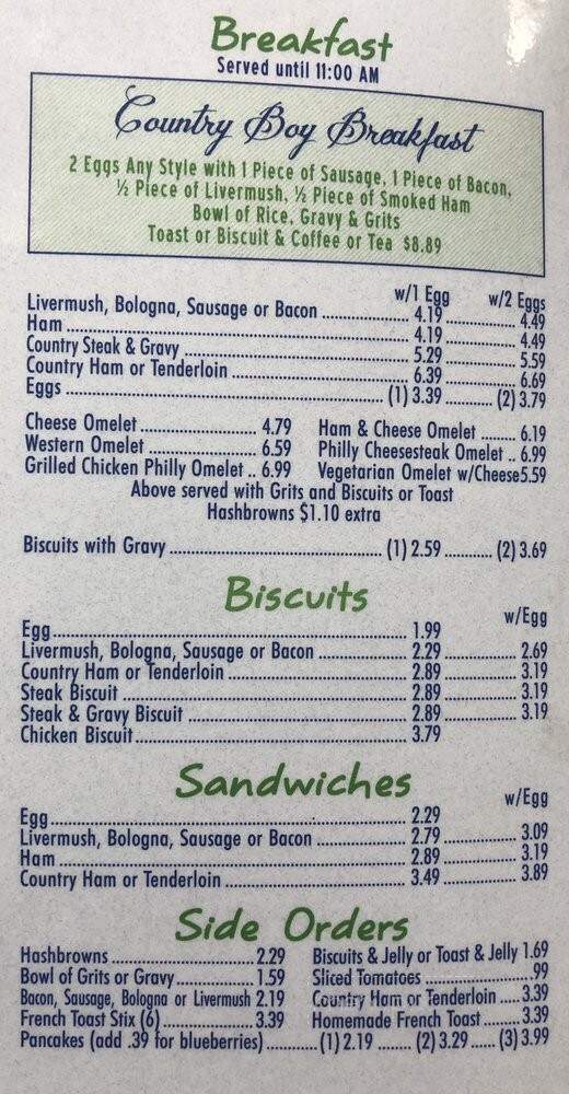 Norman's Cafe - Vale, NC menu_pic