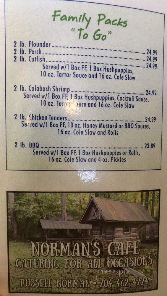 Norman's Cafe - Vale, NC menu_pic