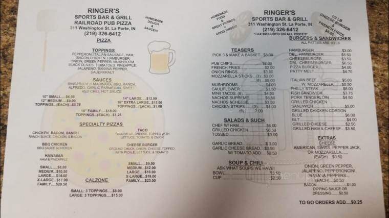 Ringers Sports Bar & Grill - La Porte, IN menu_pic
