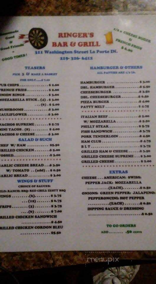 Ringers Sports Bar & Grill - La Porte, IN menu_pic