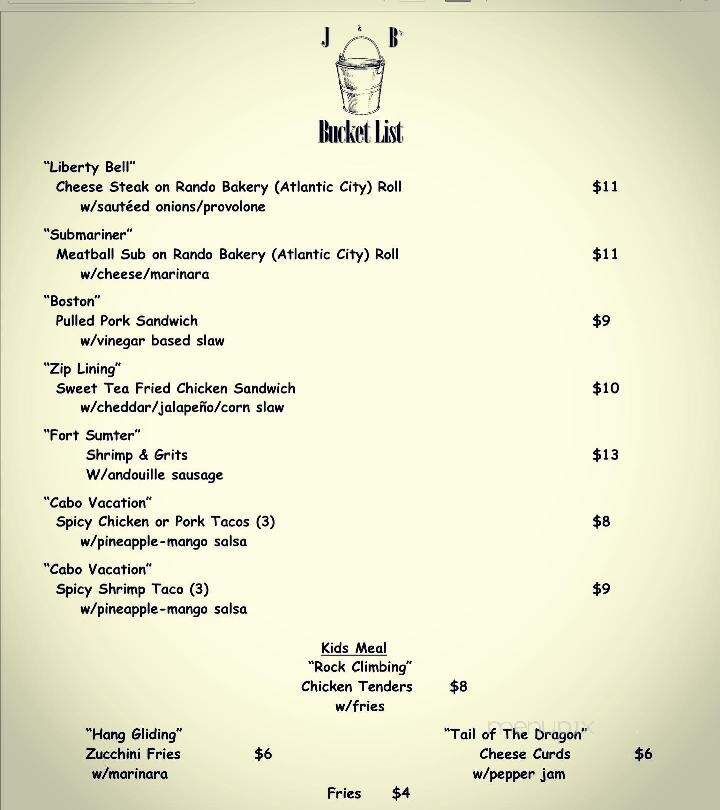 J & B's Bucket List - Charleston, SC menu_pic