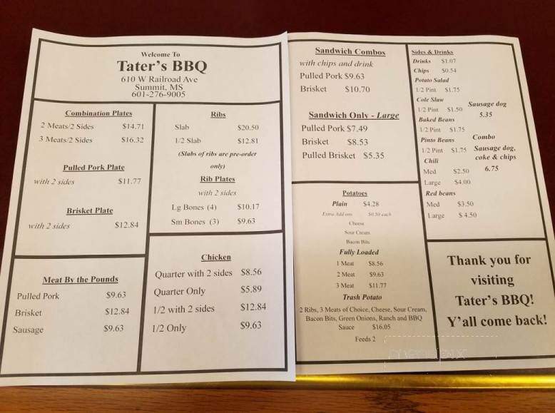 Taters - Summit, MS menu_pic