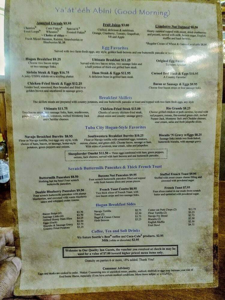 Hogan Family Restaurant - Tuba City, AZ menu_pic