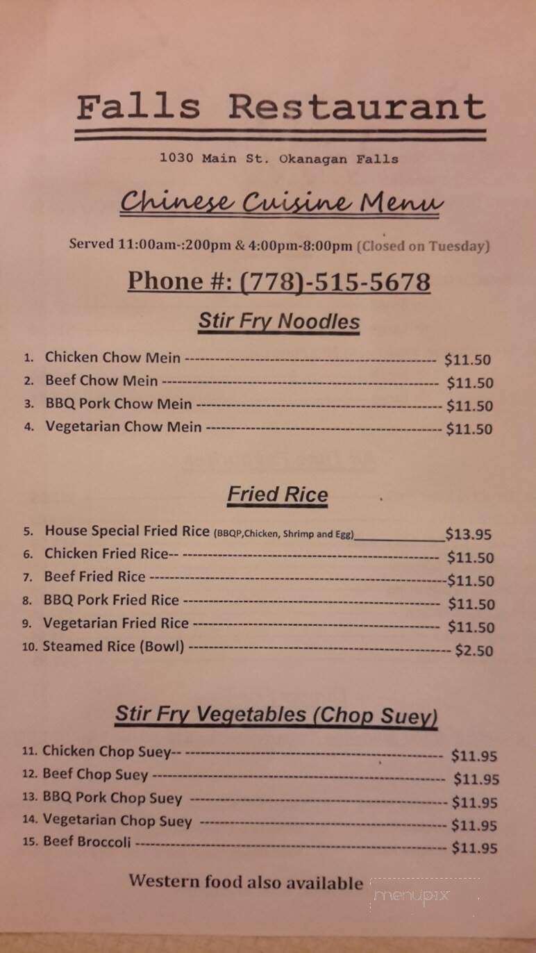 Falls Restaurant - Okanagan Falls, BC menu_pic