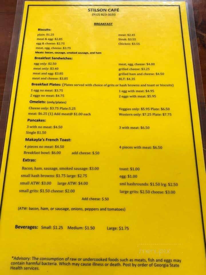 Stilson Cafe - Brooklet, GA menu_pic