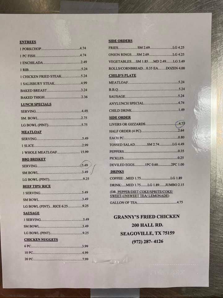 Granny's Fried Chicken - Seagoville, TX menu_pic