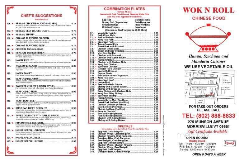 Wok N Roll - Morrisville, VT menu_pic