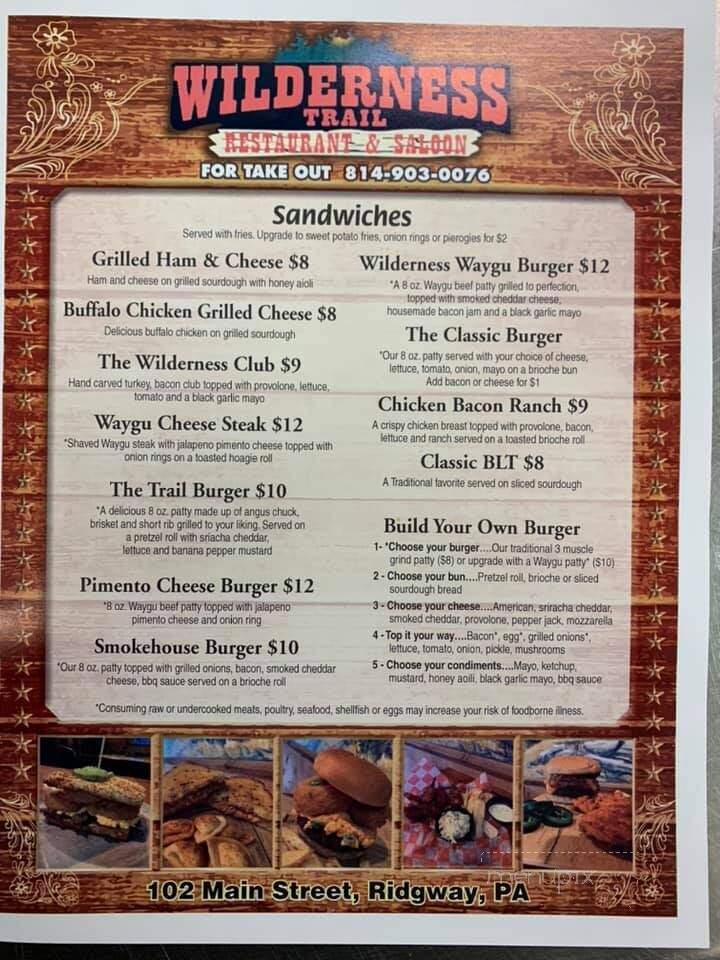 Wilderness Trail Restaurant & Saloon - Ridgway, PA menu_pic