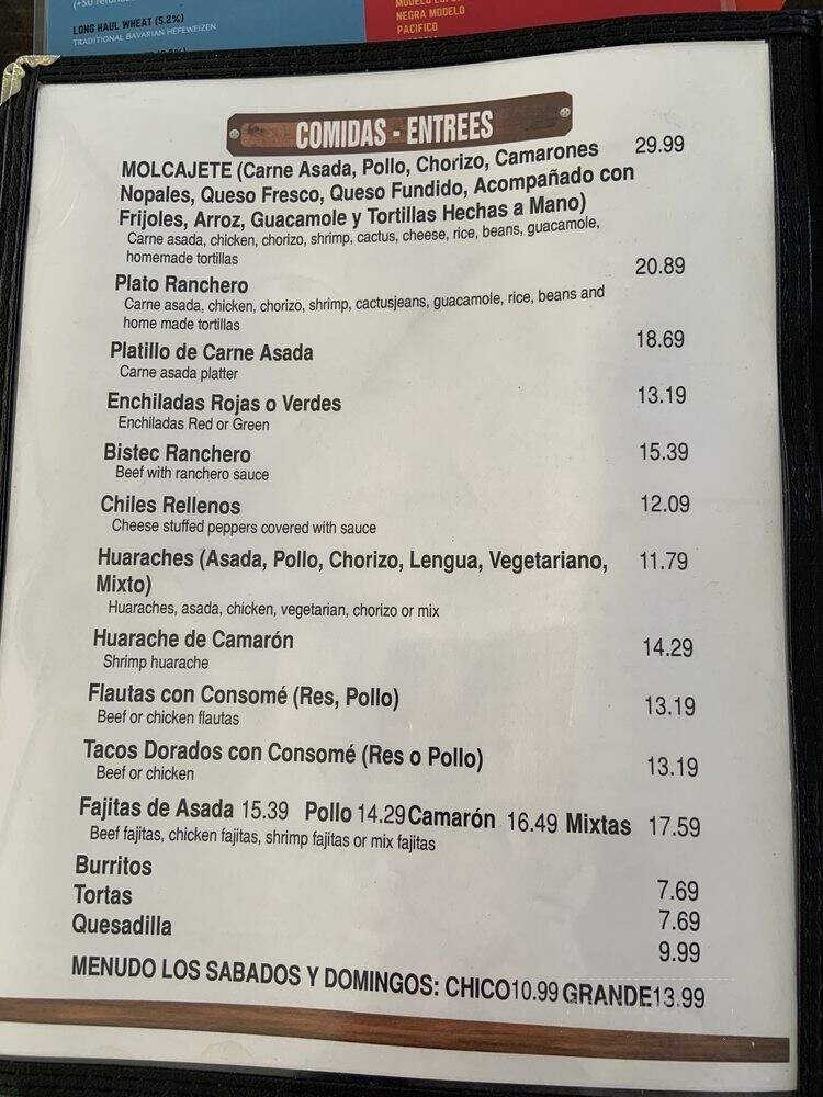 Eva's Cantina & Grill - Salinas, CA menu_pic