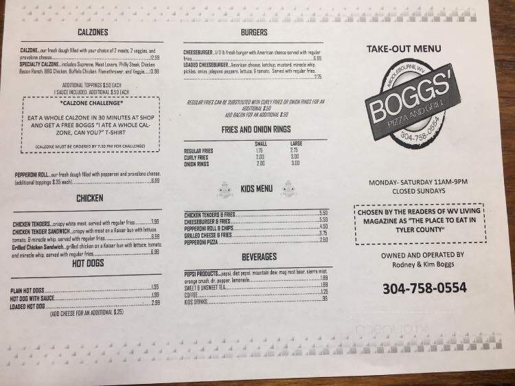 Bogg's Pizza - Middlebourne, WV menu_pic