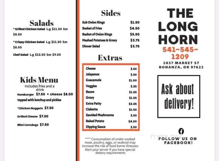 Longhorn Restaurant - Bonanza, OR menu_pic