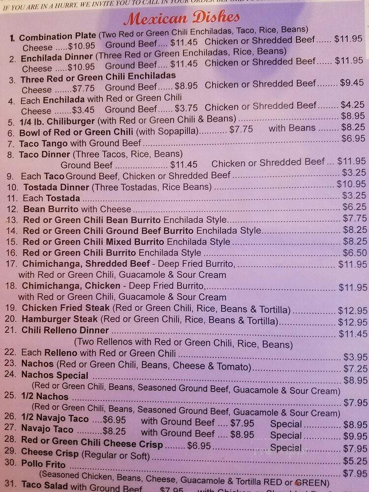 Romo's Restaurant - Holbrook, AZ menu_pic