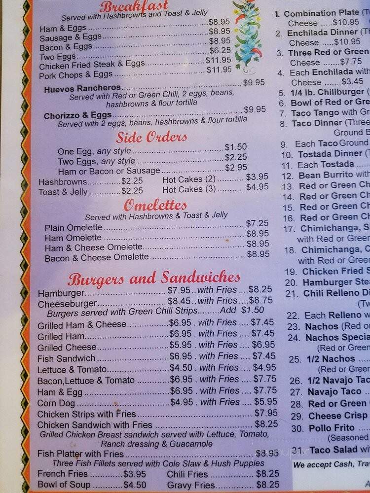 Romo's Restaurant - Holbrook, AZ menu_pic