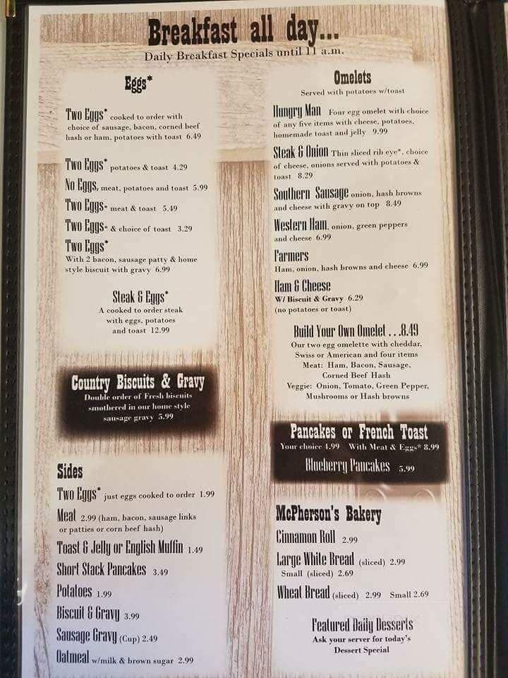 McPherson's Family Restaurant - Millington, MI menu_pic