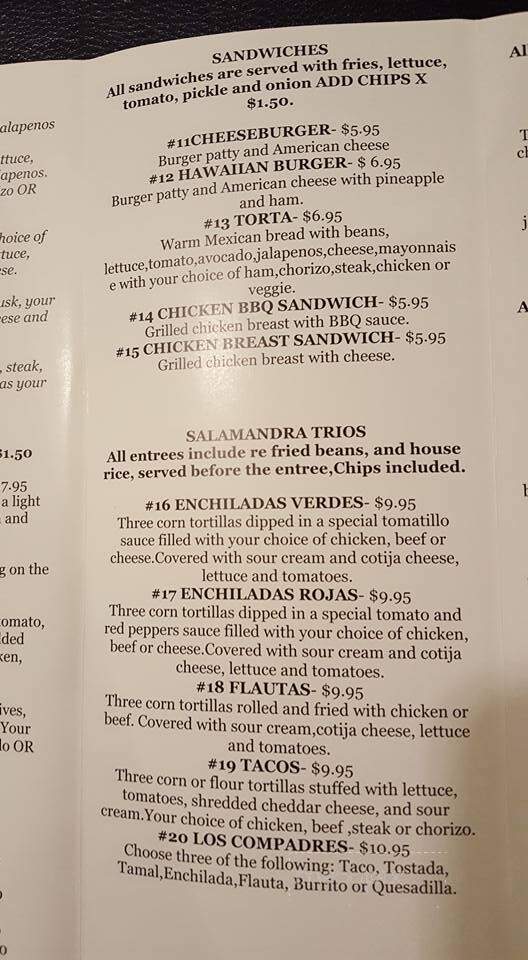 Salamandra Restaurant - Dixon, IL menu_pic
