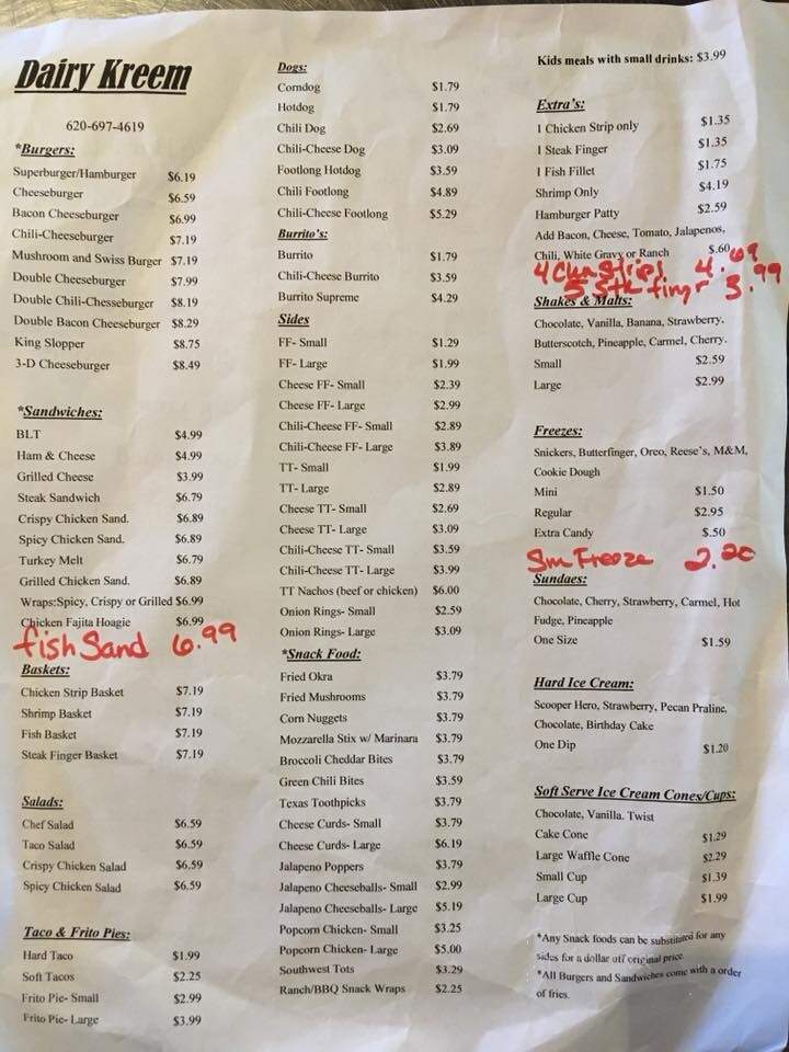 Dairy Kreem - Elkhart, KS menu_pic