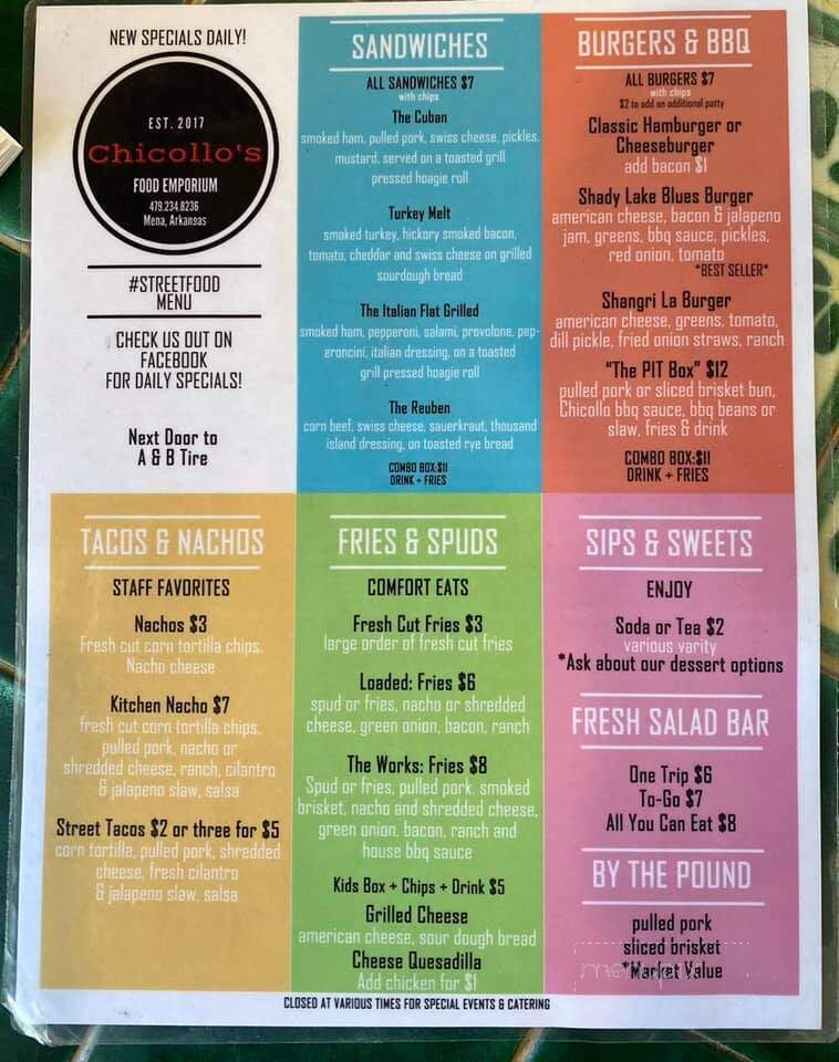 Chicollo's Food Emporium - Mena, AR menu_pic