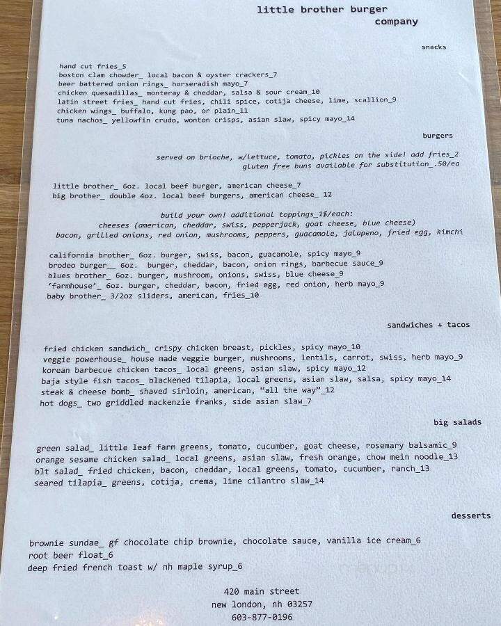 Little Brother Burger Company - New London, NH menu_pic