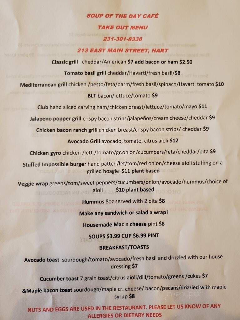 Soup of the Day Cafe - Hart, MI menu_pic