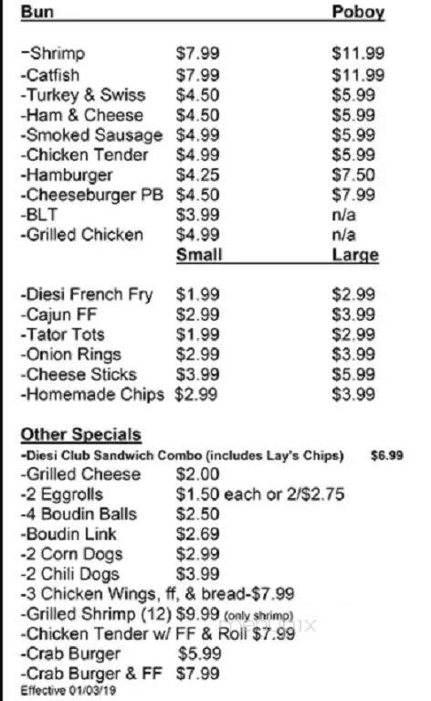 Diesi's Little Capitol - Breaux Bridge, LA menu_pic