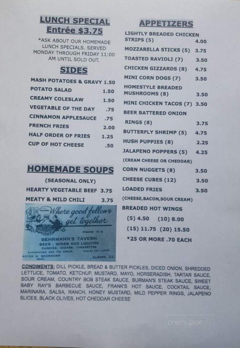 Shorty's Tavern - Albers, IL menu_pic