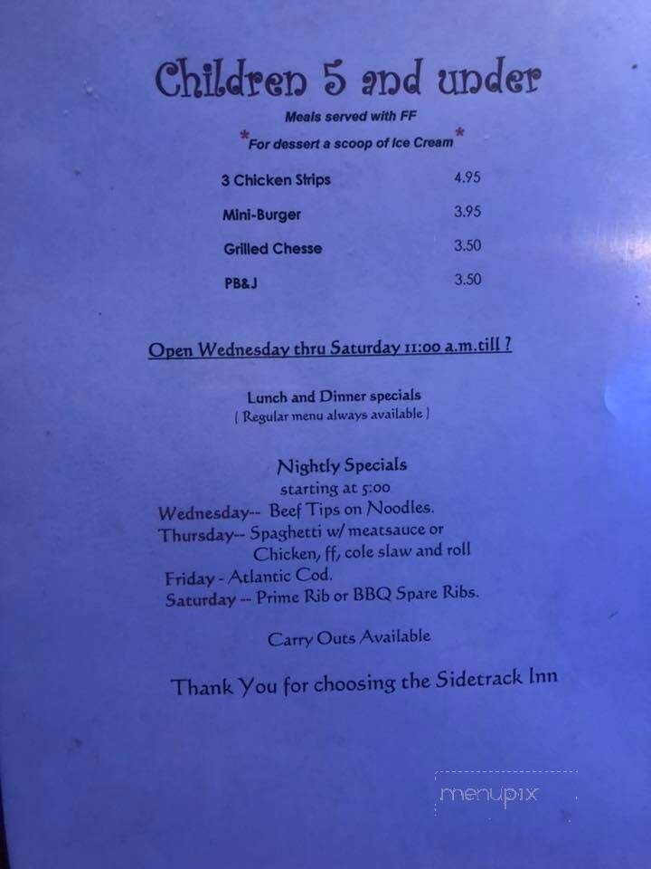 Sidetrack Inn - Apple River, IL menu_pic