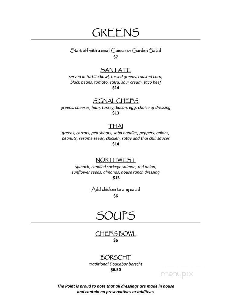 The Point Restaurant - Williams Lake, BC menu_pic