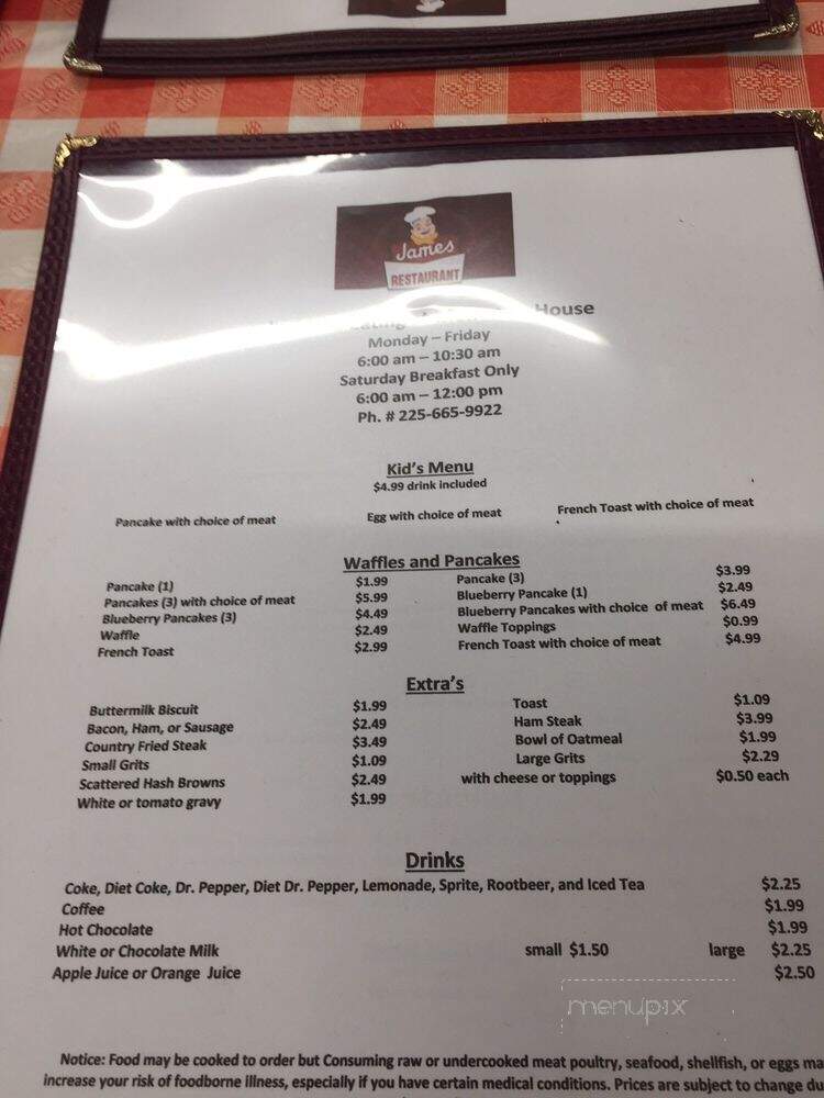James Grill & Cafe - Denham Springs, LA menu_pic