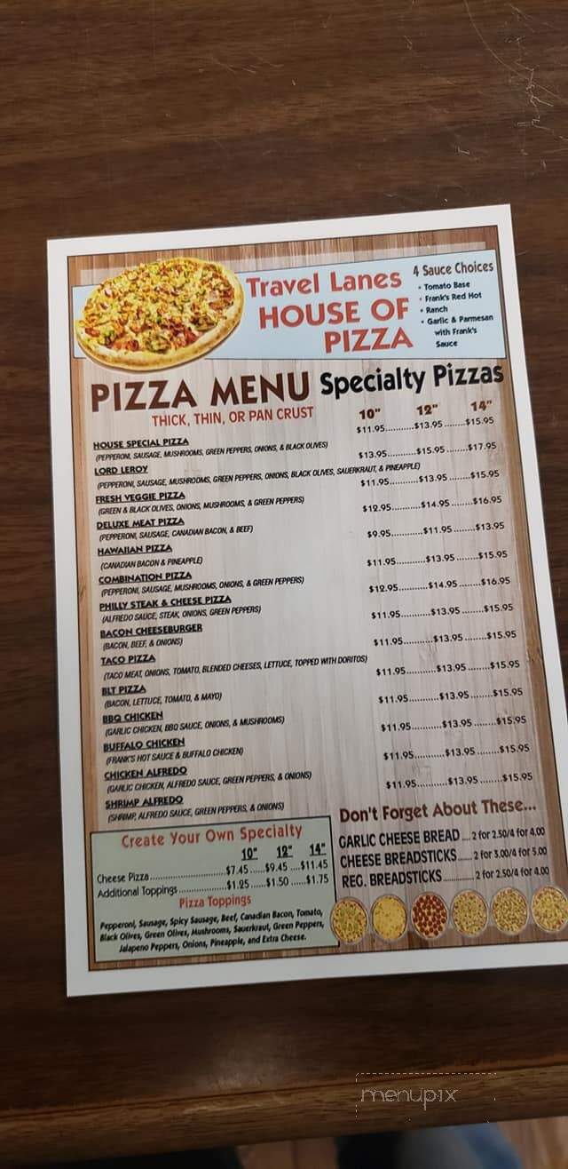 Travel Lanes & Supper Club - Le Roy, MN menu_pic