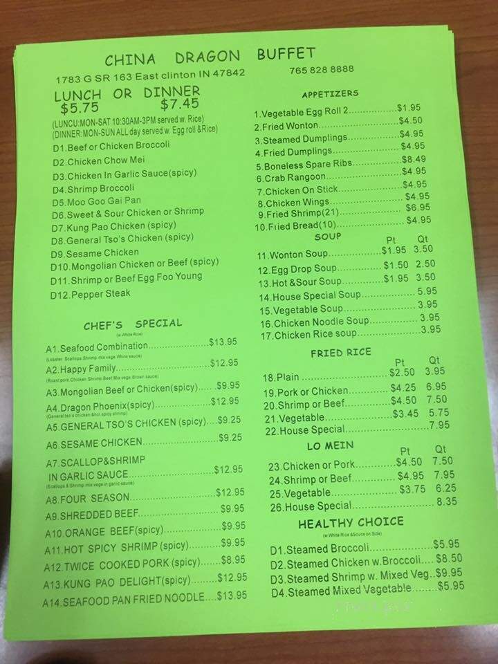 China Dragon Buffet - Clinton, IN menu_pic