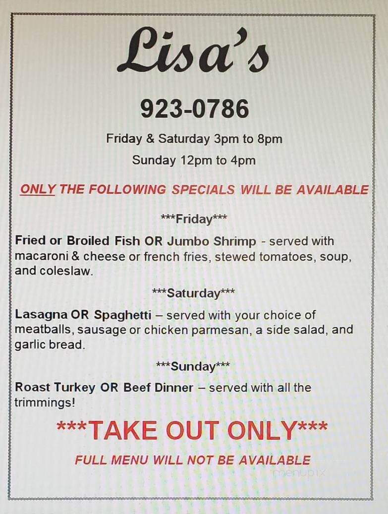 Lisa's - South Renovo, PA menu_pic