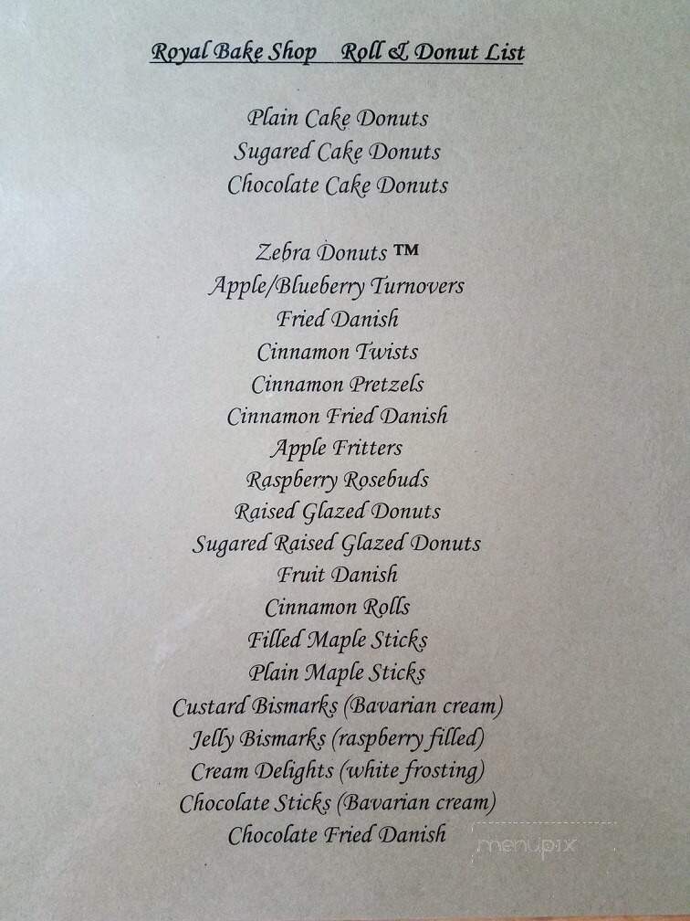 Royal Bake Shop - Centerville, SD menu_pic