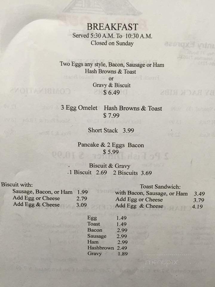 Country Express Bar-B-Q - Mena, AR menu_pic