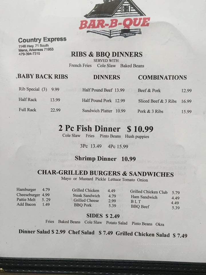 Country Express Bar-B-Q - Mena, AR menu_pic