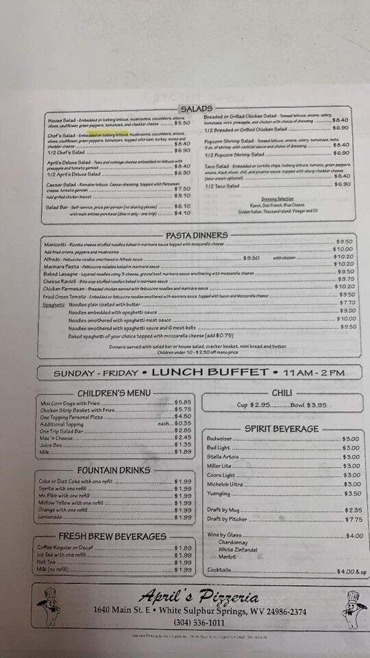 April's Pizzaria - White Sulphur Springs, WV menu_pic