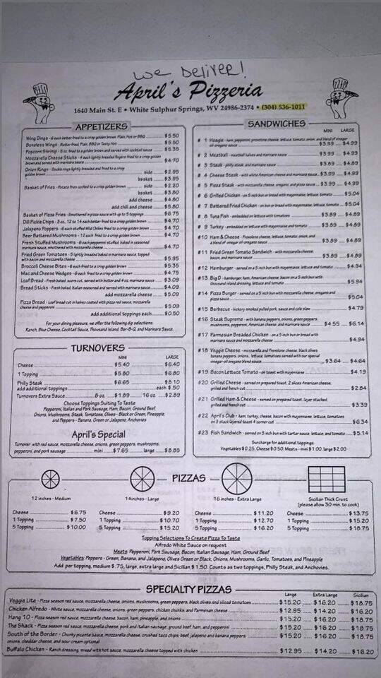 April's Pizzaria - White Sulphur Springs, WV menu_pic
