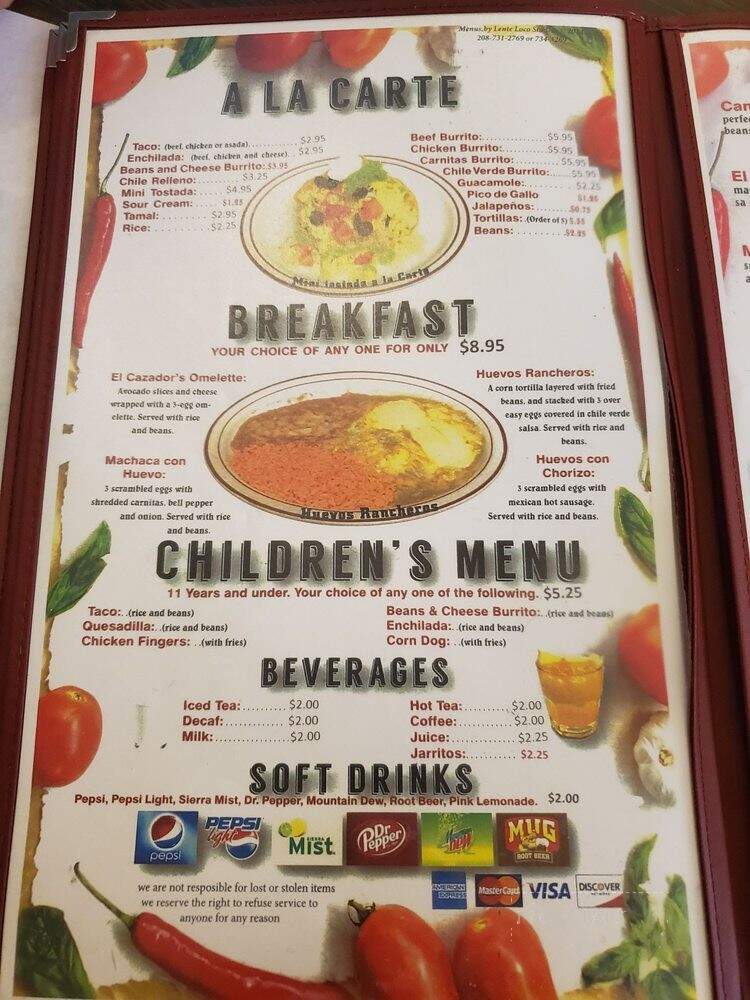 El Cazador Mexican Restaurant - Buhl, ID menu_pic