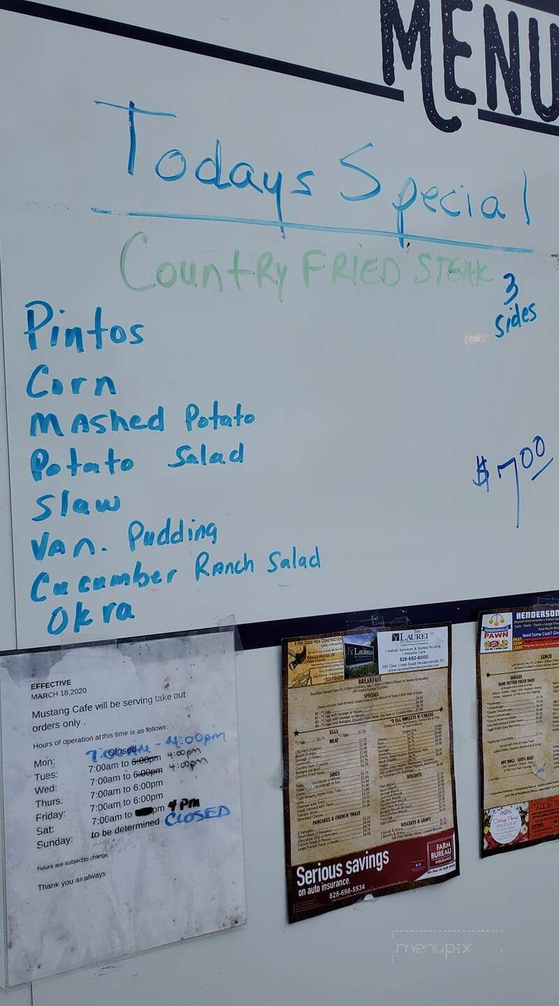 Mustang Cafe - Hendersonville, NC menu_pic