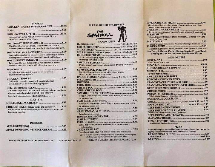Sawmill - Leeper, PA menu_pic
