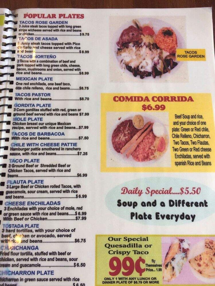 Rose Garden Restaurant - Anthony, TX menu_pic