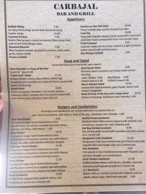 Cove Azul Bar & Grill - Gualala, CA menu_pic