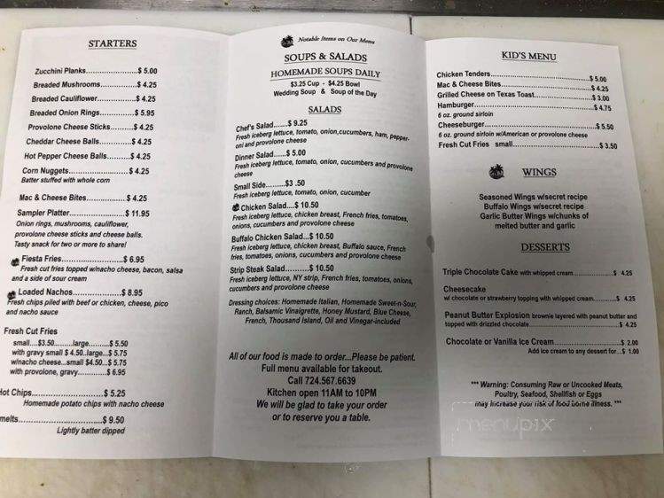 Moonlight Inn - Vandergrift, PA menu_pic