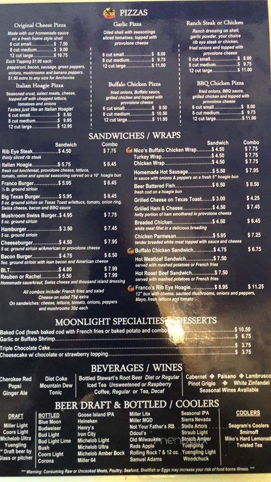 Moonlight Inn - Vandergrift, PA menu_pic