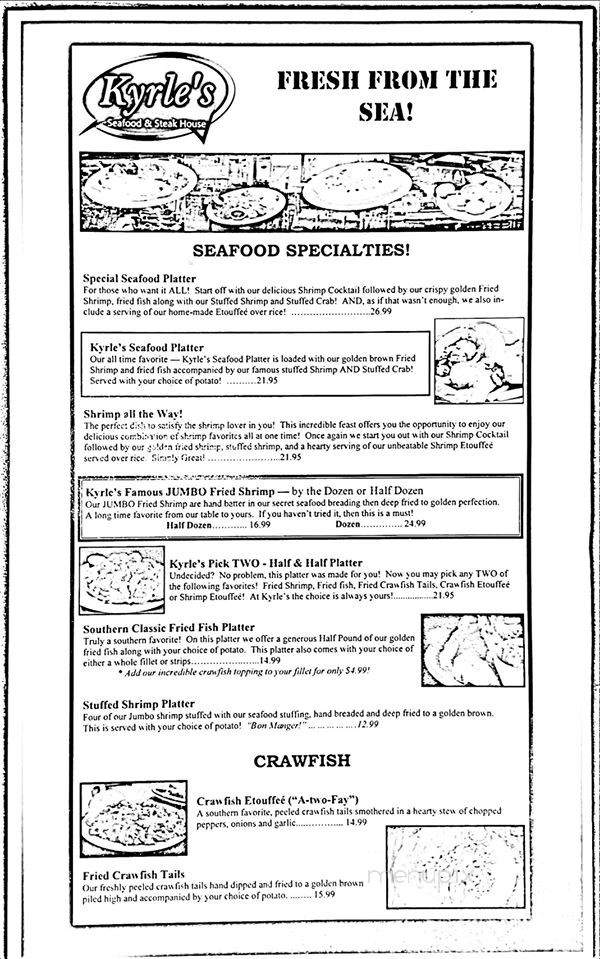 Kyrle's Seafood & Steak House - Mansura, LA menu_pic