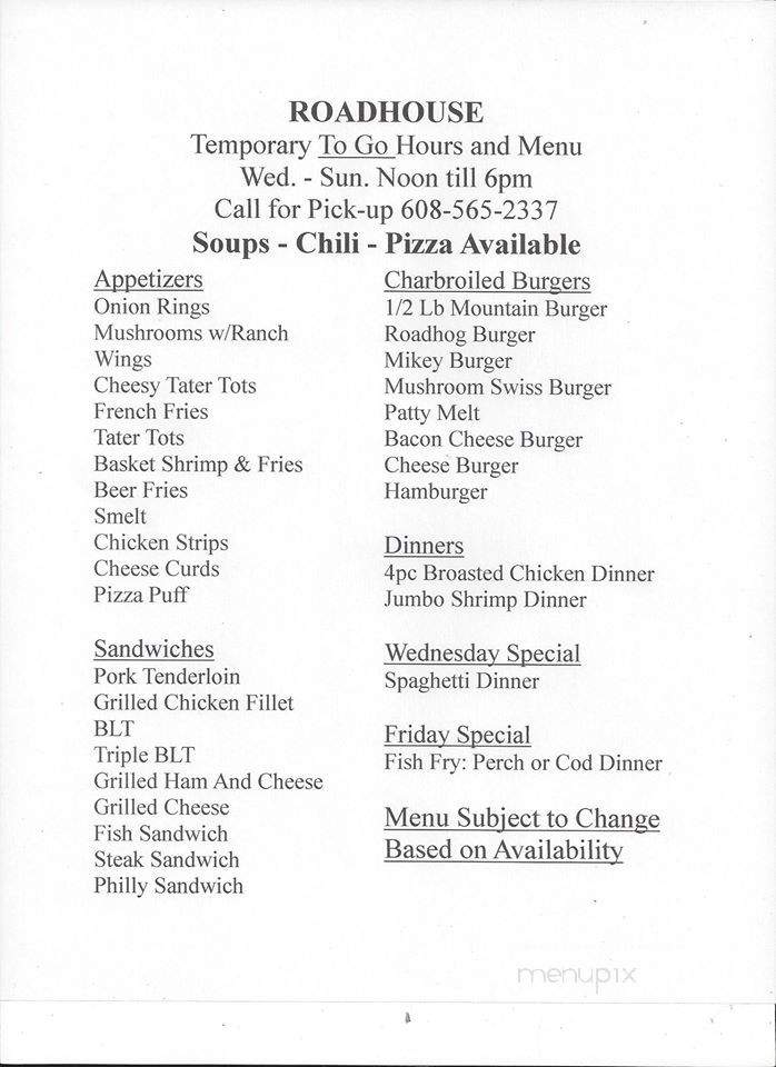 Roadhouse - Necedah, WI menu_pic