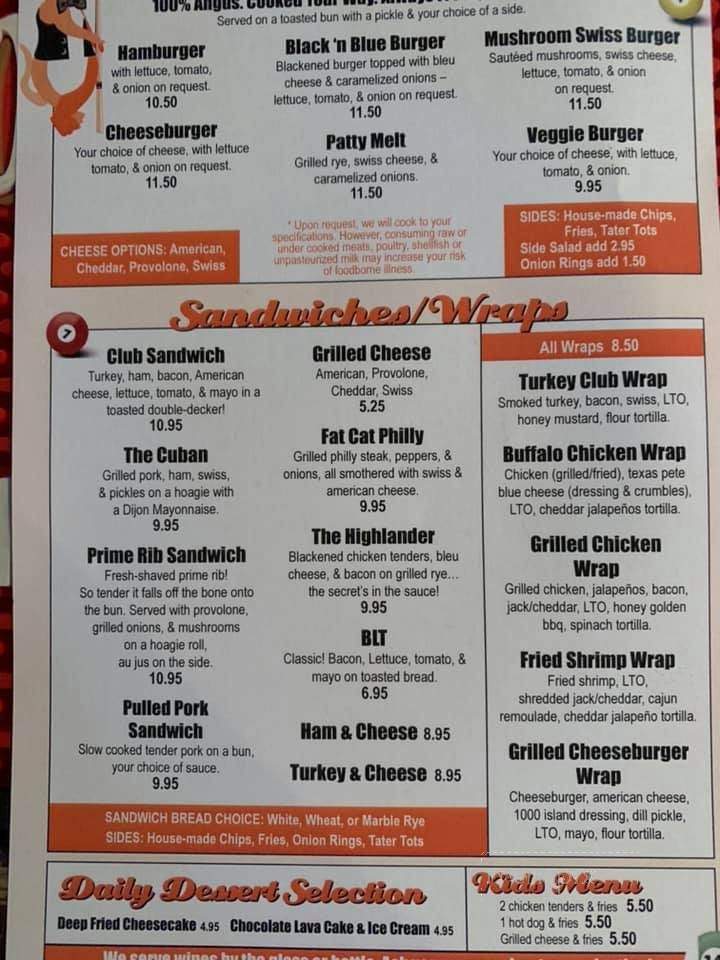  Menu  of Fat  Cats  in Arden  NC 28704