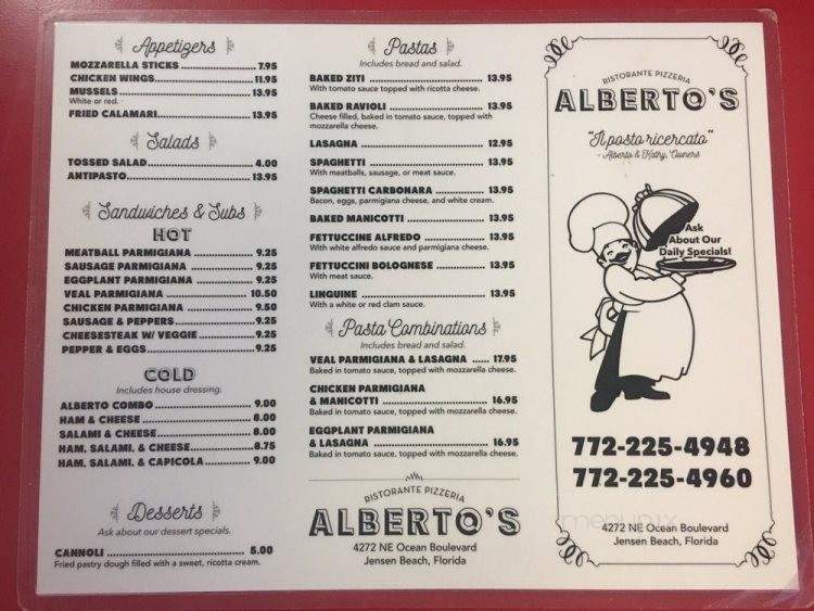 Alberto's Pizzeria - Jensen Beach, FL menu_pic